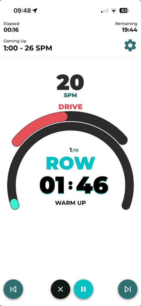 Rowing workout metronome in the app